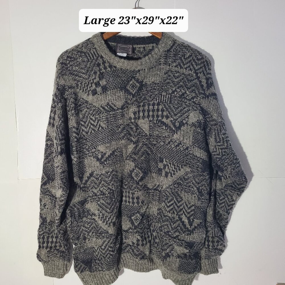 Vintage Noba Wool/Alpaca/Acrylic Geometric Men's Large Knit Sweater Made/Italy